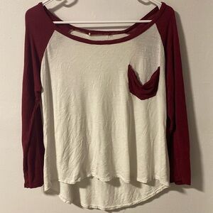 Maroon & White Slouchy Quarter Sleeve T-Shirt